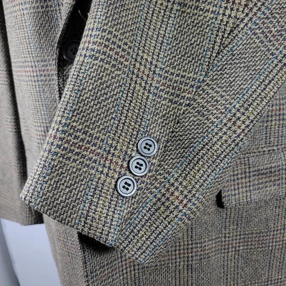 Brandini Le Collezioni Mens Sport Coat Two Button Brown Plaid Silk Wool Size 44L